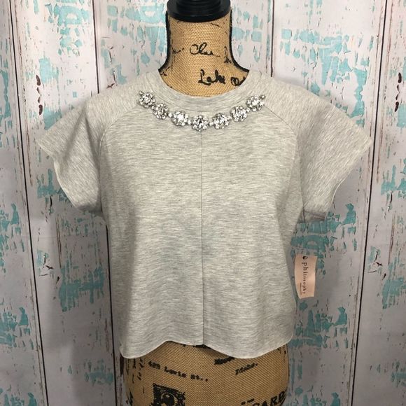 Philosophy Tops - NWT Philosophy slight crop rhinestone neck
